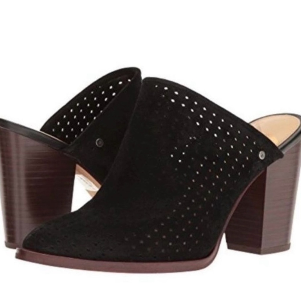 NWT Sam Edelman Black Suede Block Mule Heels Size 7 (37)